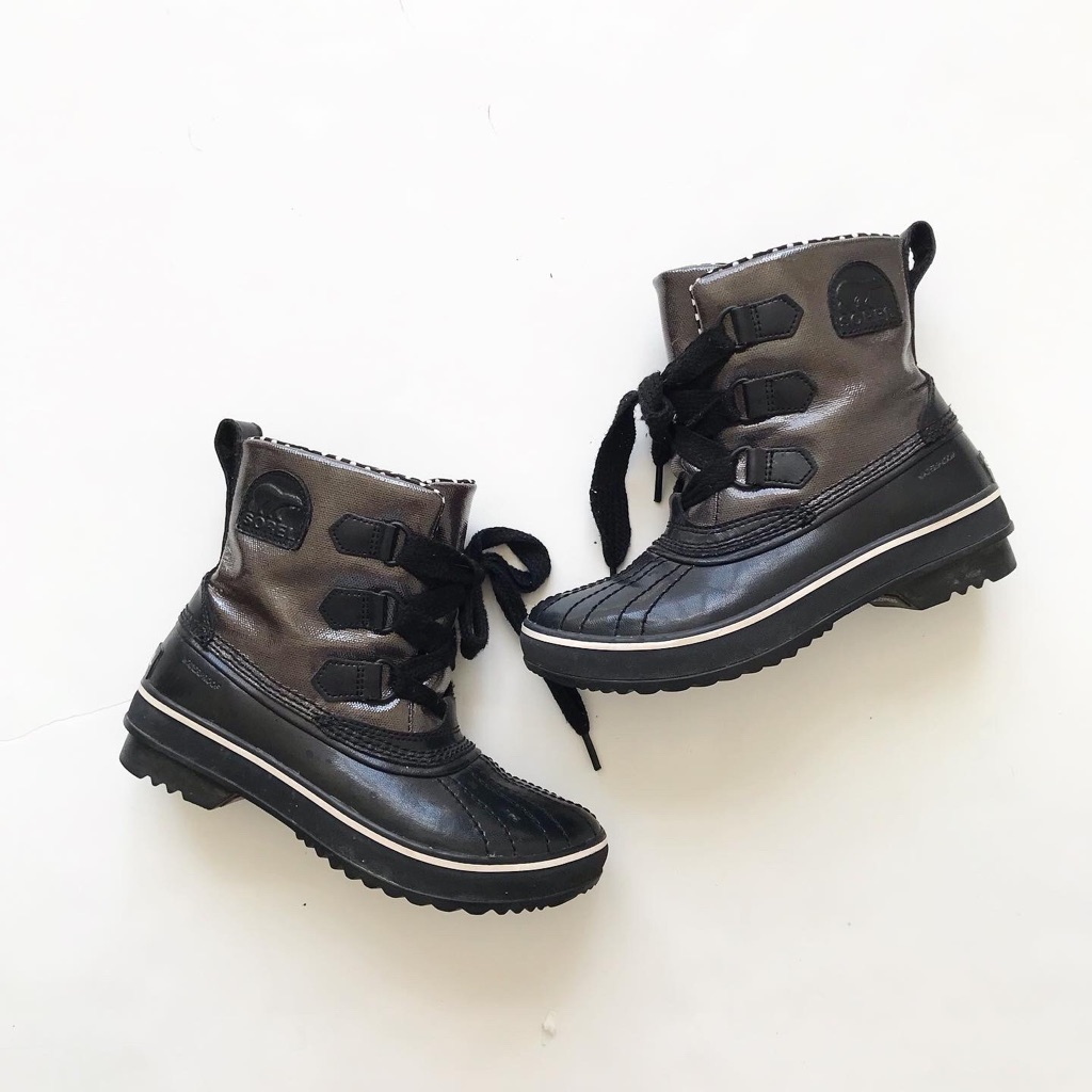 Sorel Black Lace Up Short Rain Boots Size 5